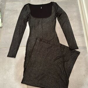 Skims soft lounge shimmer black sparkle maxi dress.